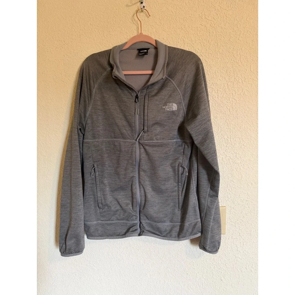 The North Face Mens Gray Full Zip Fleece Jacket Mock Neck Heathered Medium